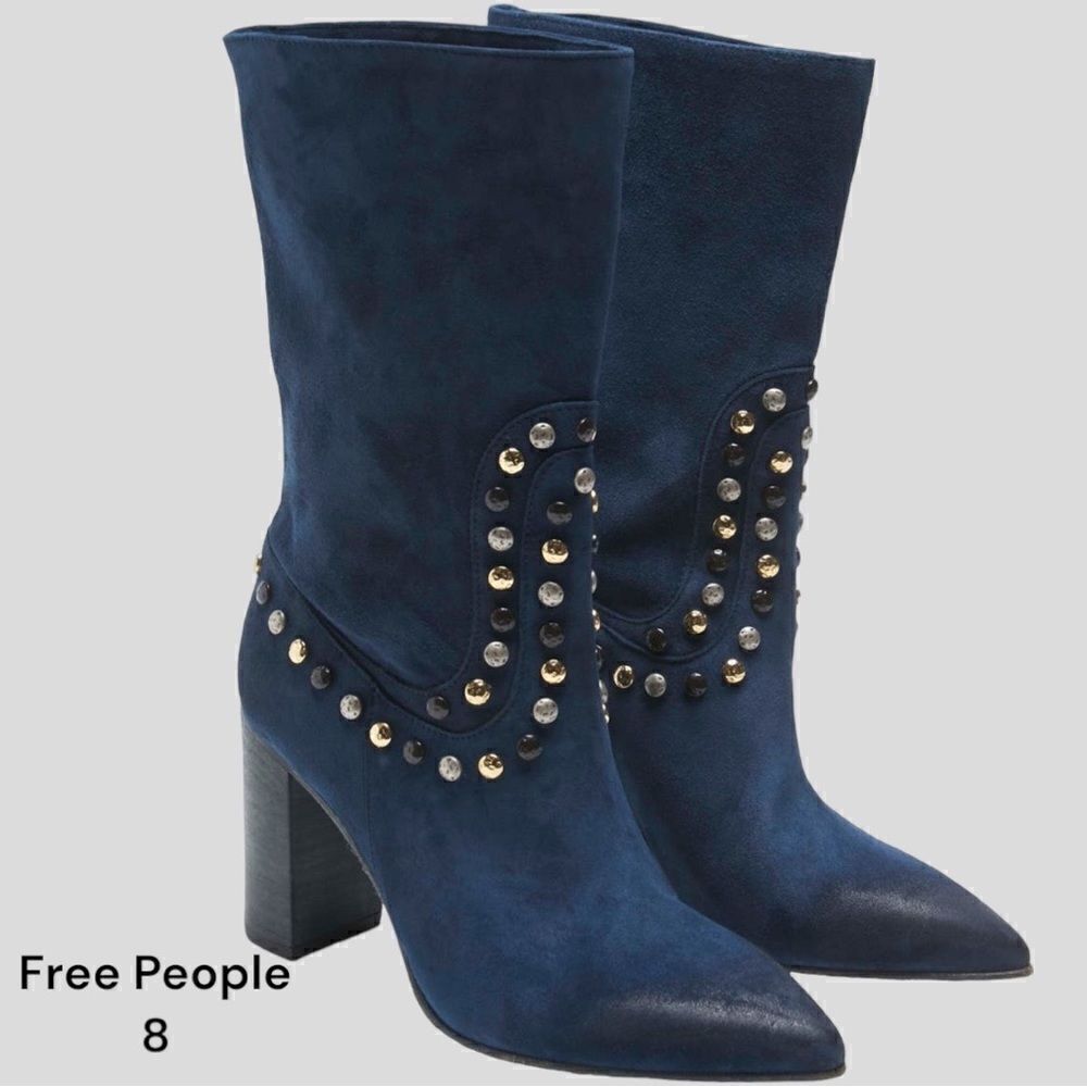 New Free People Dakota Studded western blue boots 38